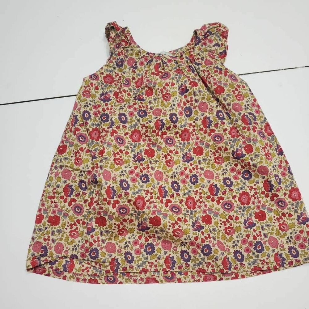 Little Peanut Girls Shift Dress Beige Floral Cap Sleeve Back Keyhole L 12/18M
